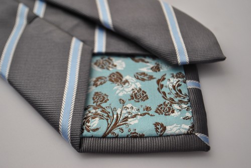 Frederick Thomas Designer Herren Krawatte - Silbergrau Und Hellblau - Repp - Bild 3 von 4