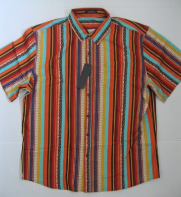 New MCEDAR Men's Casual Button-Up Shirt Short Sleeve Striped Size XL