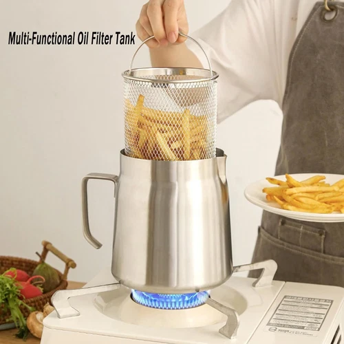 1.5L/2L Oil Filter Pot with Strainer and Frying Basket 304 Stainless Steel Oiler - Picture 19 of 33