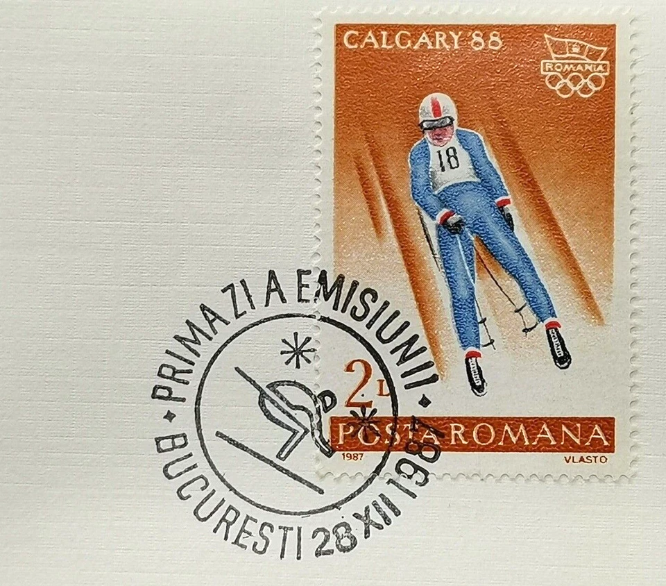 Winter Olympics Calgary Luge 1988 Bucuresti ROMANIA First Day of Issue (817D) - Image 2 of 3