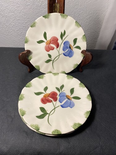 Blue Ridge Southern Potteries Set Of 3 Red & Blue MCM Bread Butter Plate 6 1/4” - Picture 2 of 3