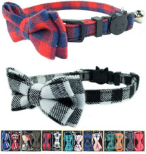 Cat Collar Breakaway with Bell and Bow Tie, Plaid Design Adjustable Safety Kitty