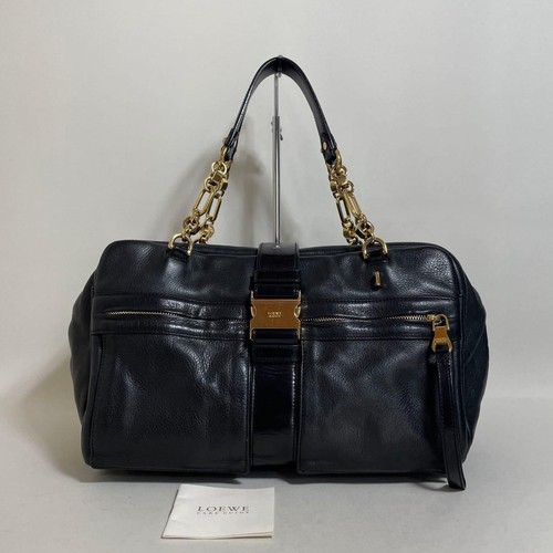 2602-5 Loewe Laura Handbag Leather Black #QYB6ES