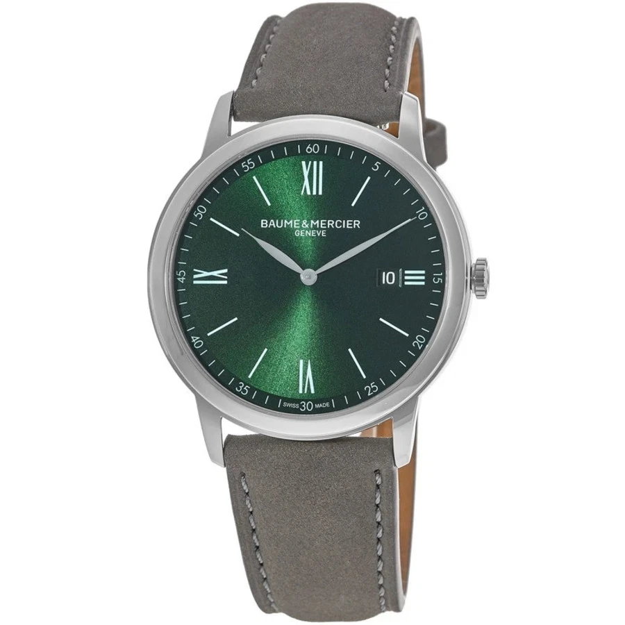 Nuevo reloj Baume & Mercier Classima cuarzo esfera verde correa de cuero para hombre 10607