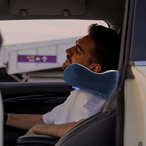 Memory Foam Travel Neck Pillow for Sleeping in Soft Blue