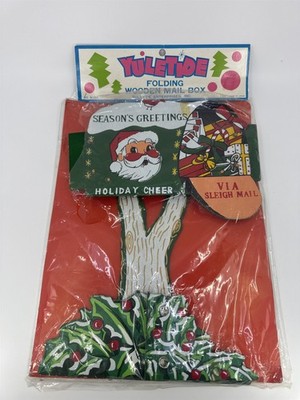 Vintage Folding Yuletide Santa Christmas Card Wooden Decorative Mailbox 