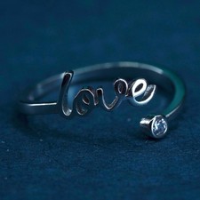 Size 6, vintage Sterling silver handmade ring, 925 band with love and cz