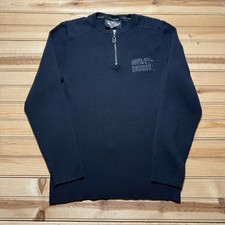 Vintage 90s Harley Davidson Embroidered 1/4 Zip Ribbed Pullover Sweater - Small