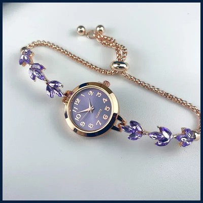 Round alloy case Arabic numeral classic dial leaf-shaped diamond-encrusted