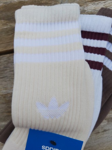 3 Pairs XS UK 2-3.5 : ADIDAS Cream White Brown High CREW SOCKS Unisex 34-36 Adi7 - Picture 2 of 7