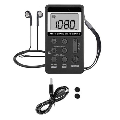 Mini Digital Portable Pocket LCD AM FM Radio Stereo USB Rechargeable w/Earphone