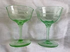 Depression Era Green Glass Champagne Coupe Set Of 2 faceted engraved