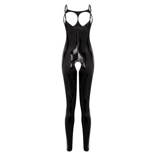 US Women's Bodysuit Faux Leather Babydoll Jumpsuit Bodycon Teddy Lingerie Romper - Picture 22 of 41