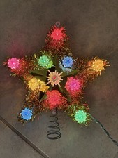 Vtg Gold Tinsel Star Christmas Tree Topper 11 Pastel Retro Colored Lights 8