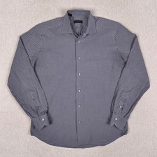 Vintage Saks Fifth Avenue Poplin Button Up Dress Shirt Mens M Blue Brown Gingham