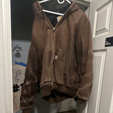 Carhartt Men's Brown Hooded Full Zip Lined Jacket Coat, Size L Tall