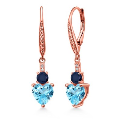 18K Rose Gold Plated Silver Swiss Blue Topaz Sapphire and White Lab Grown