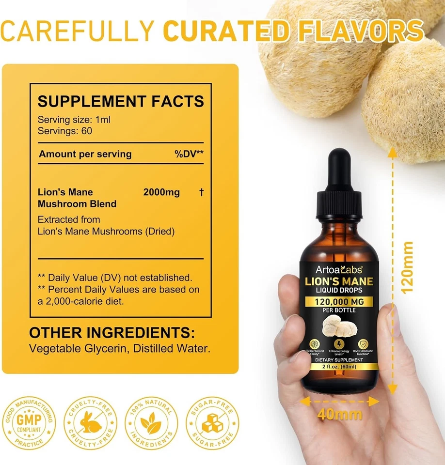 Gotas suplementarias para hongos melena de león - Tinta líquida orgánica para hongos melena de león Foto 3 de 4