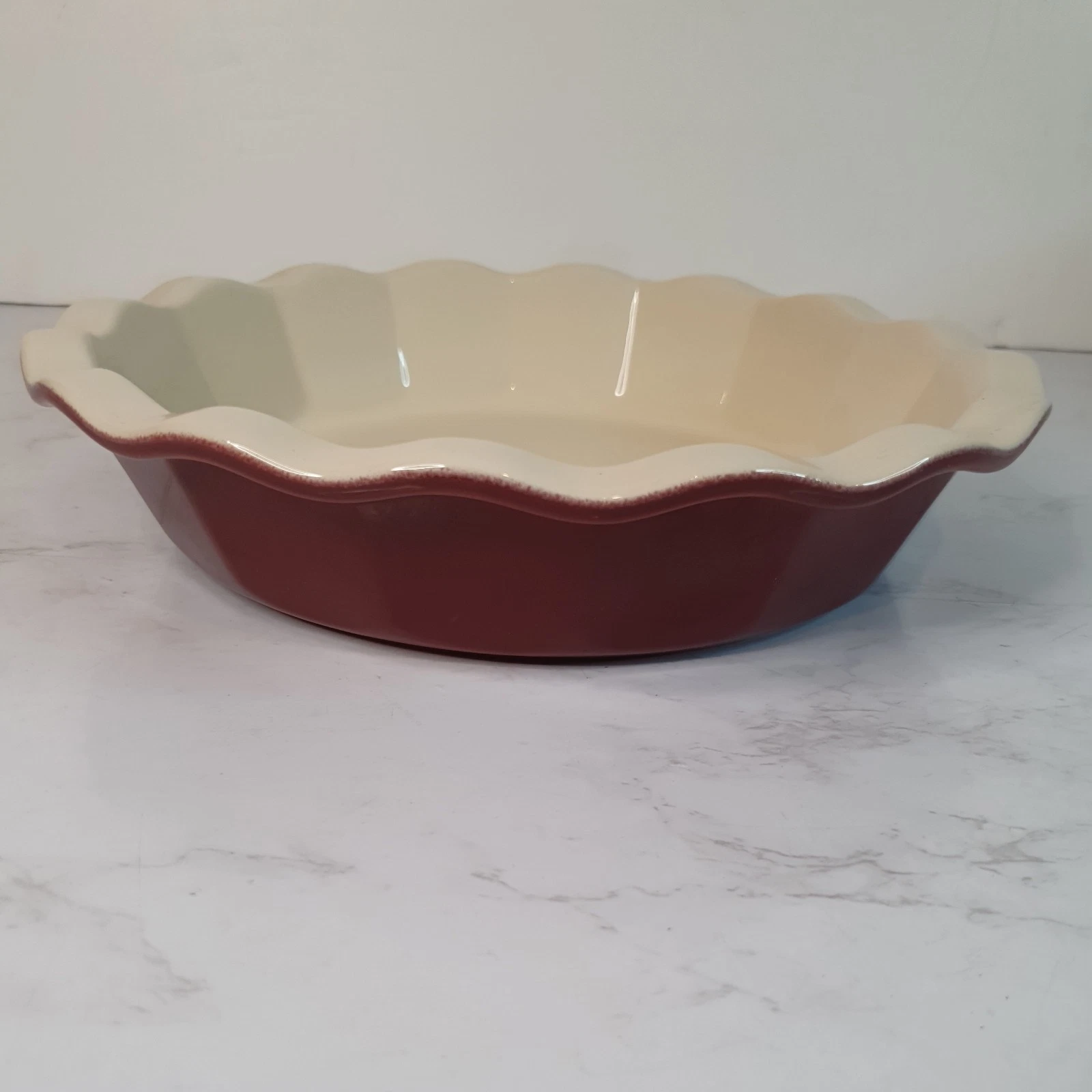 Williams Sonoma Emile Henry Pie Dish Red Scalloped 10" France Ceramic 31.71