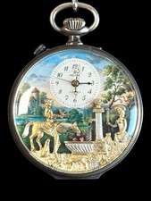 Antique Reuge Swiss Music Box Automaton Pocket Watch Sterling Runs