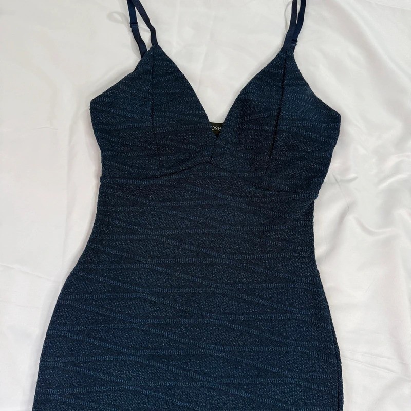 Eclipse Black Textured V-neck Slim Straps Mini Bodycon Dress image 2