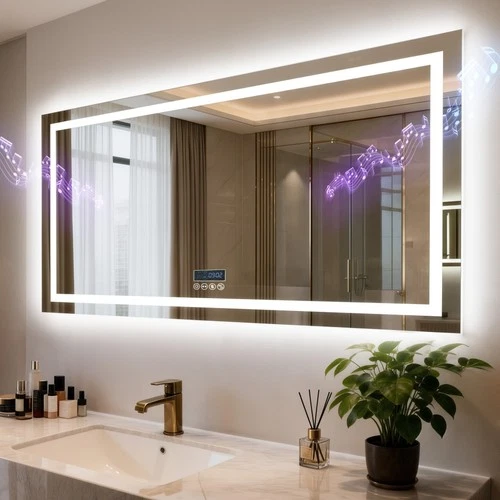 LED Bathroom Mirror Anti-Fog Dimmable Bluetooth 3 Color Digital Display 4 Sizes
