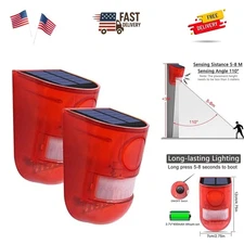 2 Solar with Sound Strobe Light, Wall Mounted Outdoor Motion Red Sensor Alarm...