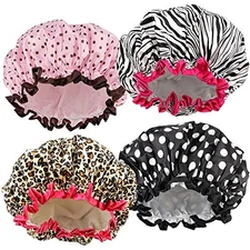 TCOTBE 4 Pieces Shower Cap for Women, Elastic and Reusable, Environmental 