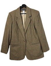 Tan Green Plaid Blazer 10 Wool Blend Career Jacket 90s Retro Preppy Sag Harbor