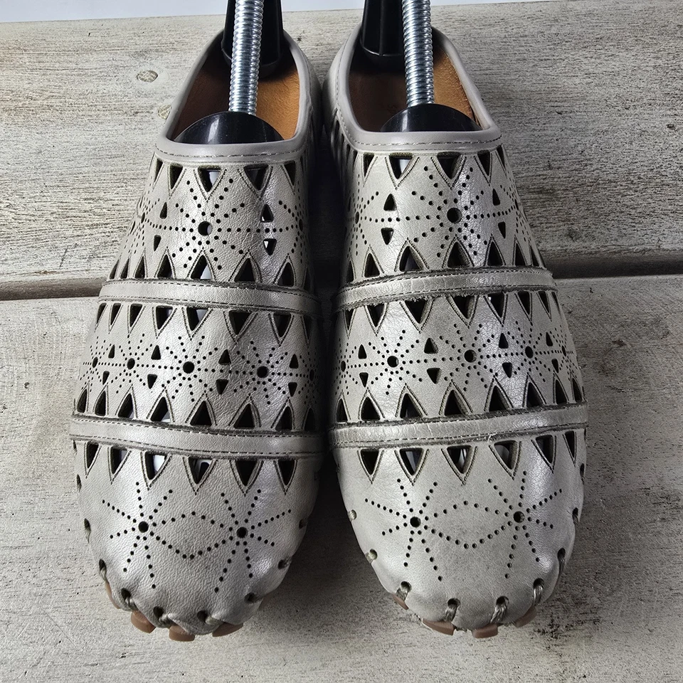 Zapato Mocasín Spring Step Fusaro Geo Cuero Perforado Cómodo Gris Talla 39/8.5 Foto 2 de 4