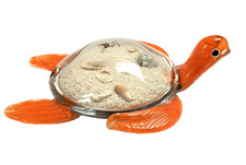 HQT ORANGE TURTLE ART GLASS FILLED WITH REAL SAND & SEA SHELLS FIGURINE-HANDMADE