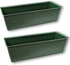 ADEPTNA Set of 2 Rattan Window Box Planters 40cm – Green Plastic Outdoor Trough