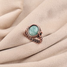Amazonite Gemstone Handmade Copper Wire Wrapped Ring Boho Jewelry Gift For Women
