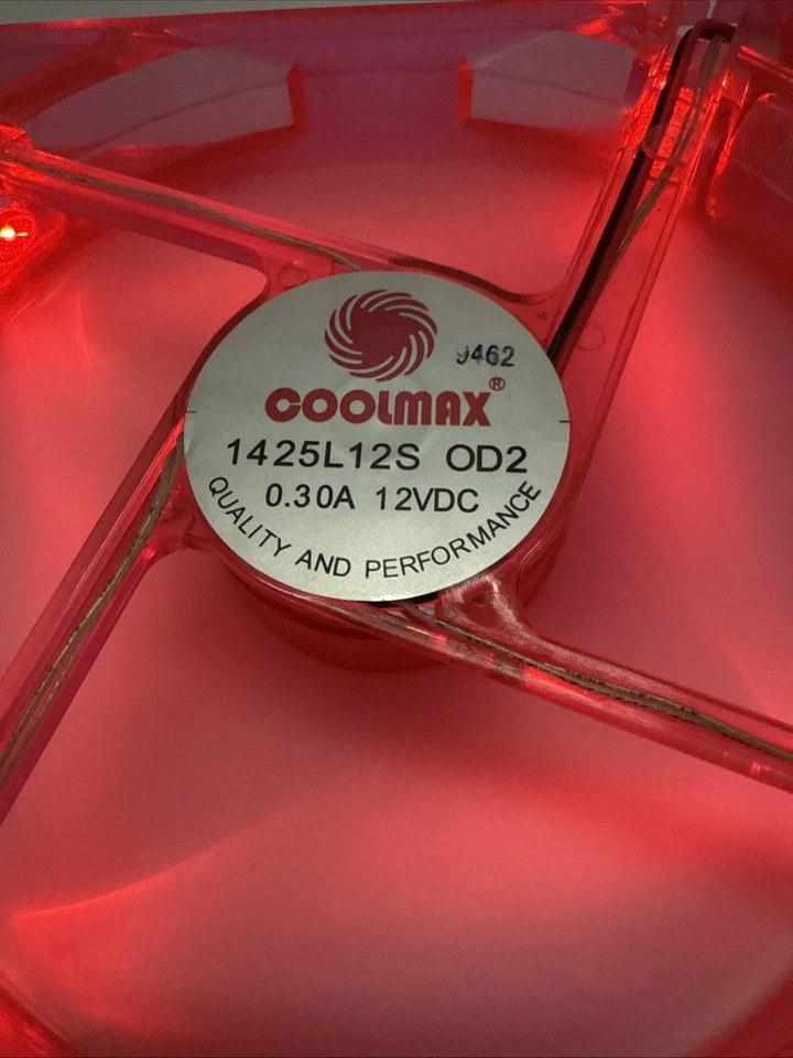 Coolmax 1425L12S 0.30V 12VDC RED LED Case Fan 2-Pin 4-Pin Molex 5.5” Square Read - Image 3 of 4