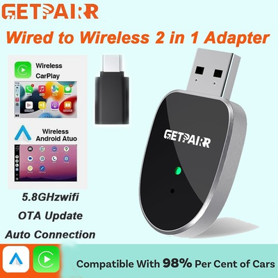 #ad 2IN1 GETPAIRR MINI Wireless Android Auto Carplay Adapter For iPhone USB Dongle $4.99