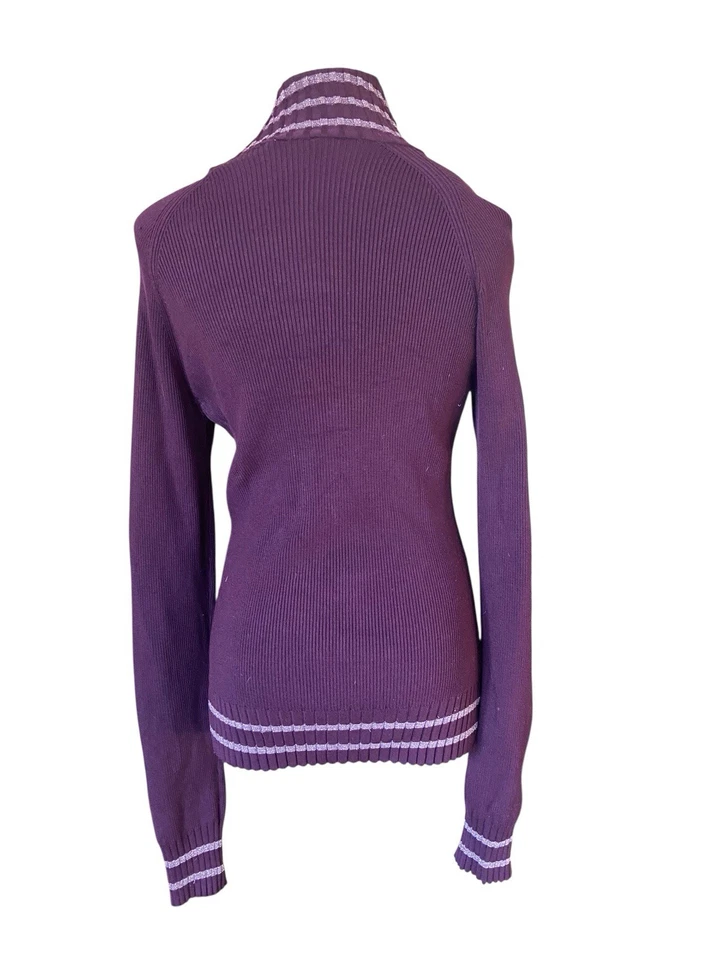 Suéter De Colección Y2K Cache Acanalado Cremallera Seda Talla L Púrpura Lurex Ajustado Indie Glam Foto 3 de 4