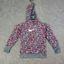 Nike Therma Fit Hoodie Girls Youth Large Multicolor Camo Fleece Pullover Logo