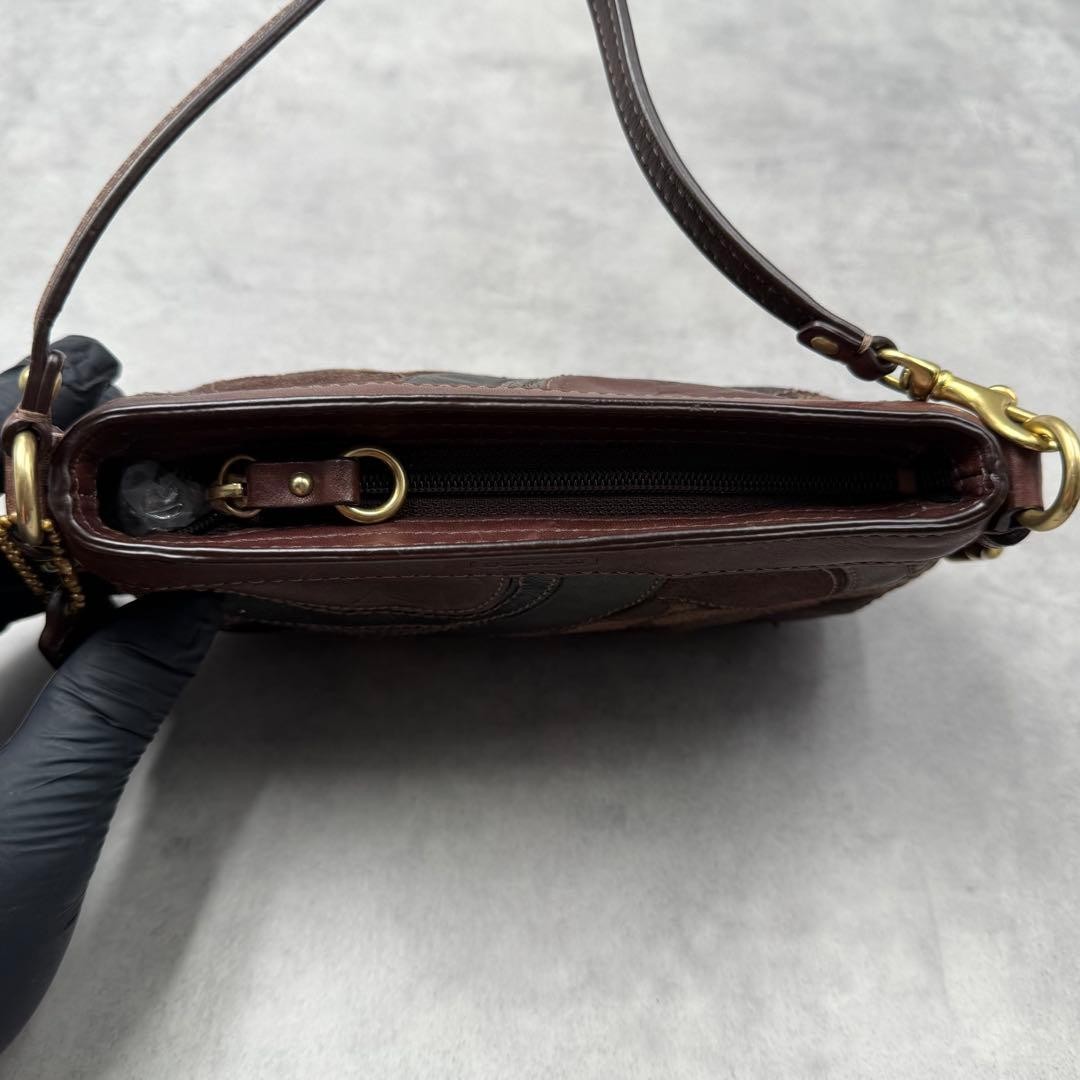 Coach Pouch Bag Patchwork Brown Leather Women Use… - image 14
