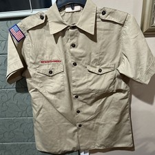 Boy Scout BSA UNIFORM SHIRT Mens Medium Short Sleeve Tan P24