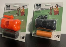 Lot Of 2 Max Home Waste Bag Orange & Black Bone Dispensers W/ 15ct Bags Each New