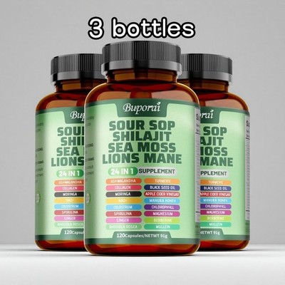 3PCS 24-in-1 Soursop Shilajit Sea Moss Lion's Mane - Antioxidants, Skin Health