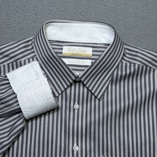 Roundtree Yorke Gold Label Shirt Mens 16/34 Cotton Twill Gray Stripes NEW