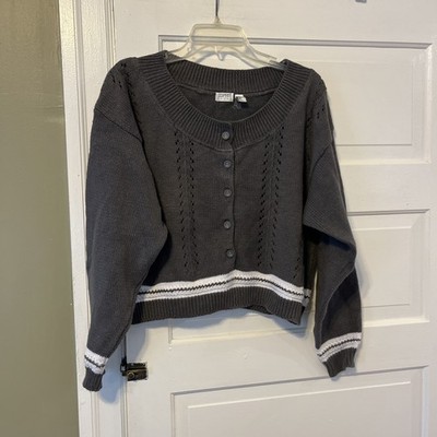 Vintage Espirit Sport Cardigan Sweater Green With white stripes M Crop Cute (ls)