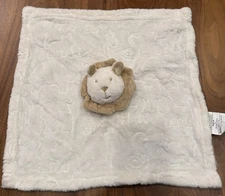 Thro Lee Lion Cream LOVEY Baby Blanket Fleece Nunu Embossed Security 14x14" EUC