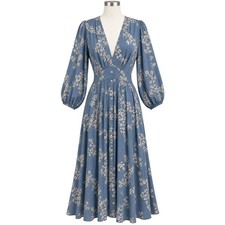 Faithfull the Brand Chloe Floral Midi Dress - Cornflower Blue - Size 6