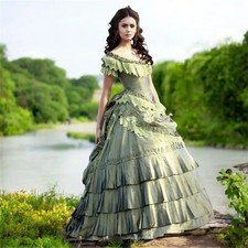 Sage Green Victorian Gowns Off Shoulder Gown Multi Tier Ruffle Ball Party Dress