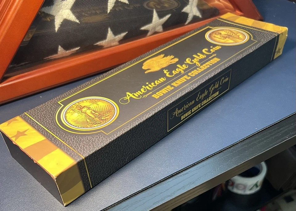 RARE🔥24k Gold American Eagle Liberty Coin Bowie Knife - Limited/9999💎NIB CoA - Image 2 of 4