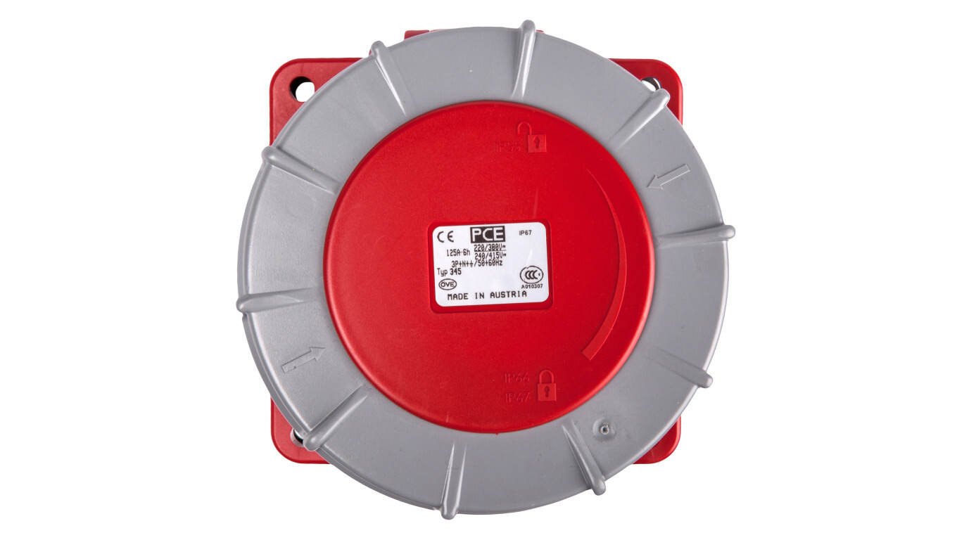 Panel socket 125A 5P 400V / 120x120 / red IP67 POWER TWIST 345-6 /T2UK
