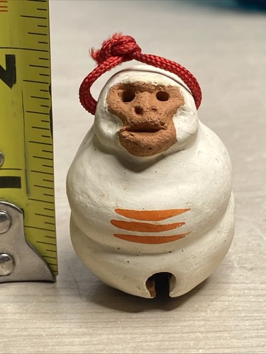 Japanese Clay Bell Ceramic Dorei Asian Antiques monkey good luck 1.75” Tall - Picture 9 of 20