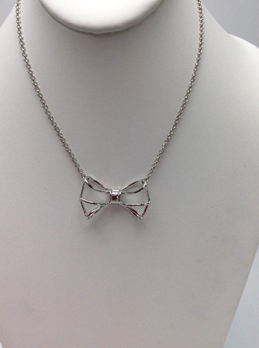 $75 Ted Baker Statement Geometric Silver Tone Bow Pendant Necklace A261 - Picture 7 of 10